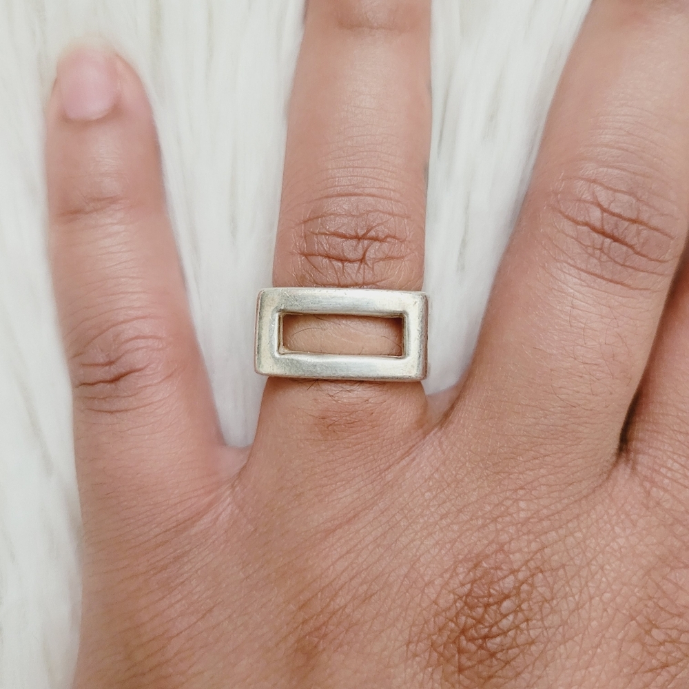 925 Sterling Silver Rectangular Bar Ring - image 2